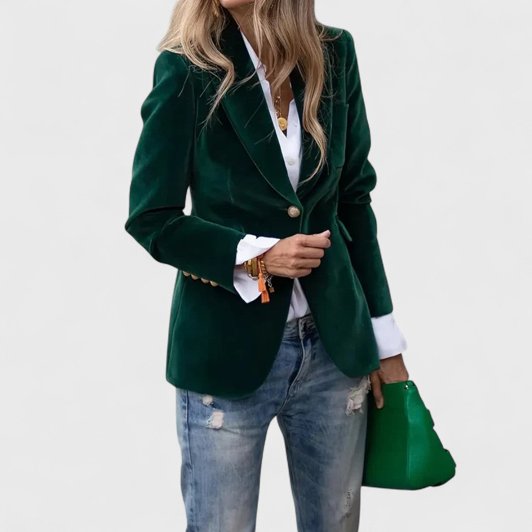 Veste Cintrée en Velours | Col Cranté Élégante – Vert #couleur_vert