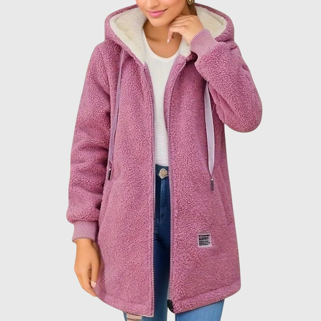 Veste Polaire Femme en Peluche | Longue et Zippée – Rose#couleur_rose
