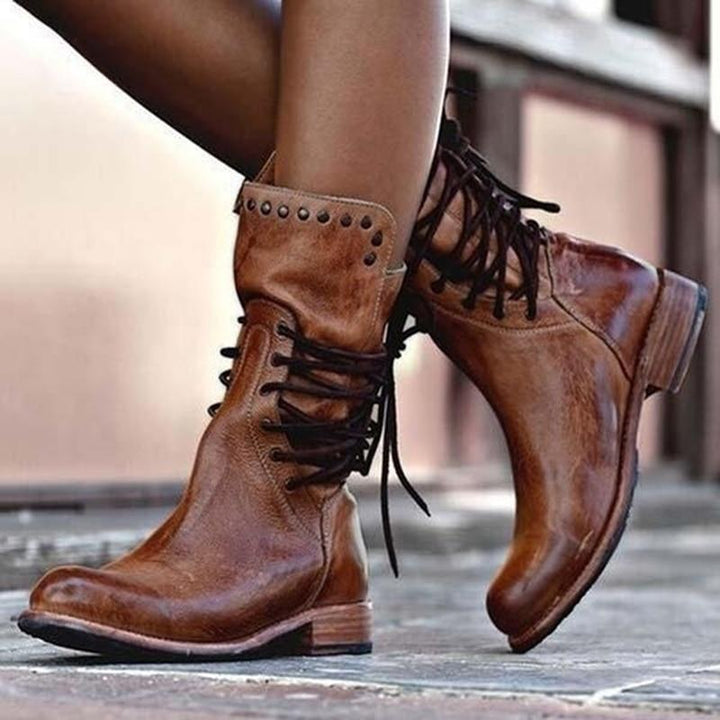 Bottines à Lacets Style Rangers | Cuir Vieilli Robuste – Marron #couleur_marron