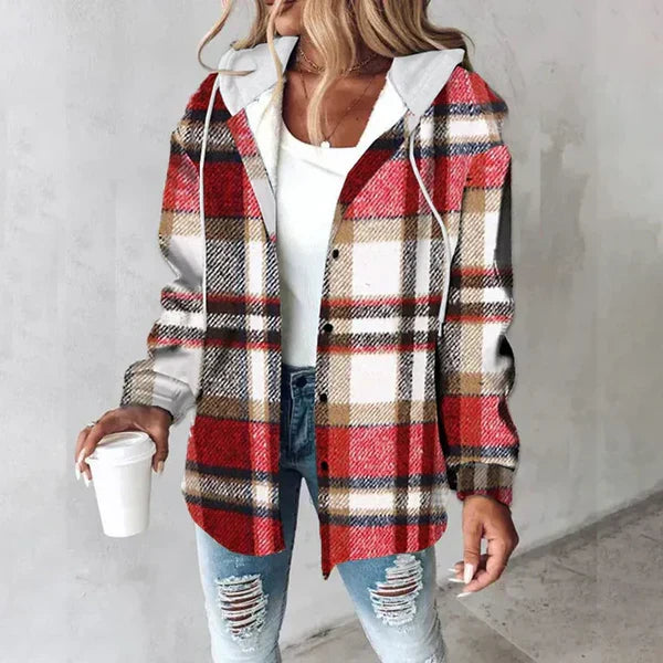 Veste Chemise à Carreaux à Capuche | Coupe Oversize Décontractée – Rouge #couleur_rouge