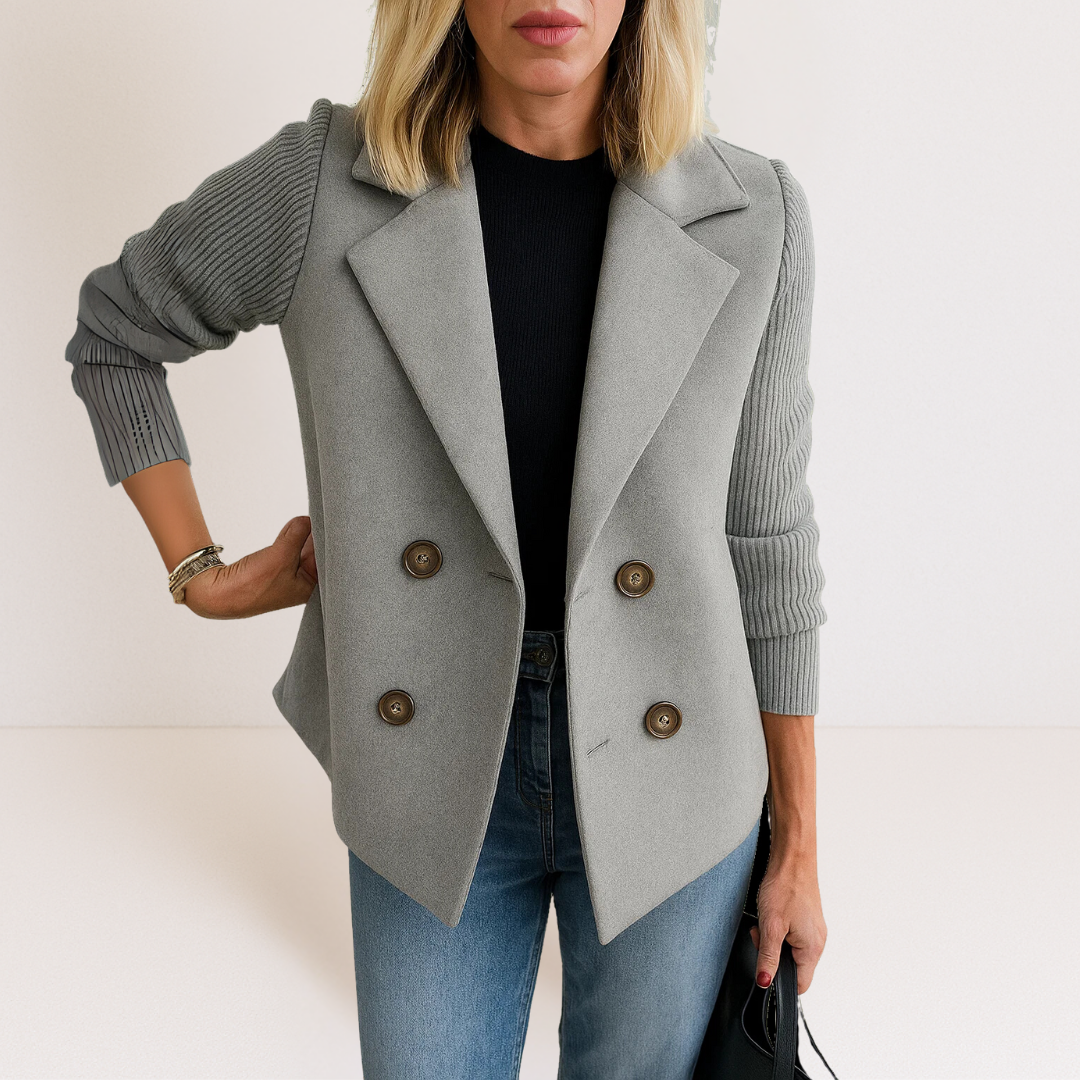 Veste Courte Croisée en Laine | Manches Côtelées Chic – Gris #couleur_gris