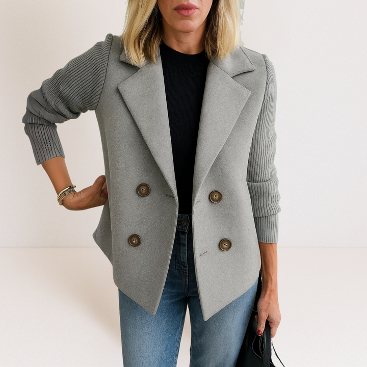 Veste Courte Croisée en Laine | Manches Côtelées Chic – Gris #couleur_gris