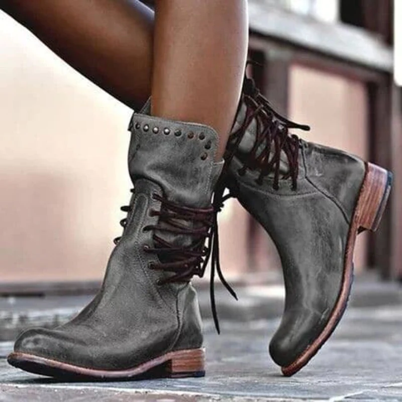 Bottines à Lacets Style Rangers | Cuir Vieilli Robuste – Gris #couleur_gris