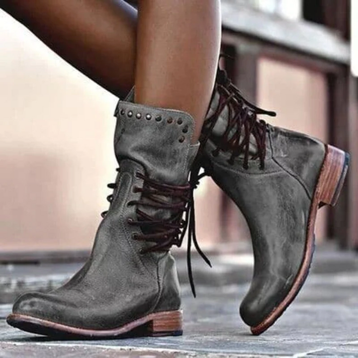 Bottines à Lacets Style Rangers | Cuir Vieilli Robuste – Gris #couleur_gris