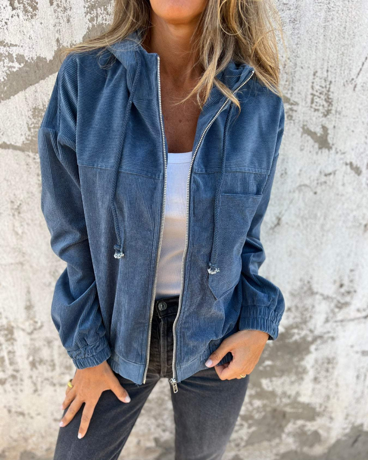 Veste en Velours Côtelé à Capuche | Coupe Zippée Confortable – Bleu #couleur_bleu