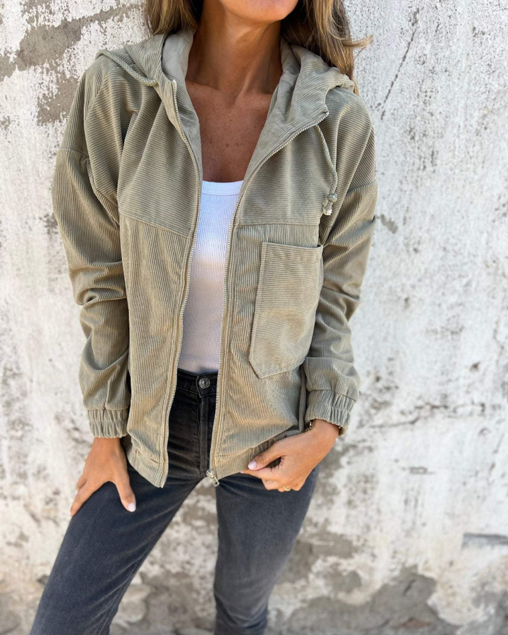 Veste en Velours Côtelé à Capuche | Coupe Zippée Confortable – Vert sauge #couleur_vert-sauge