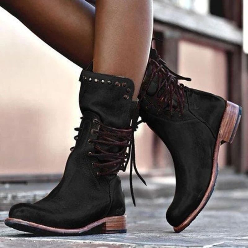 Bottines à Lacets Style Rangers | Cuir Vieilli Robuste – Noir #couleur_noir