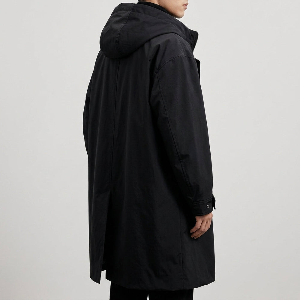 Imperméable Femme Pluie avec Capuche Doublée Chaude | Deux Tons in Noir#couleur_noir
