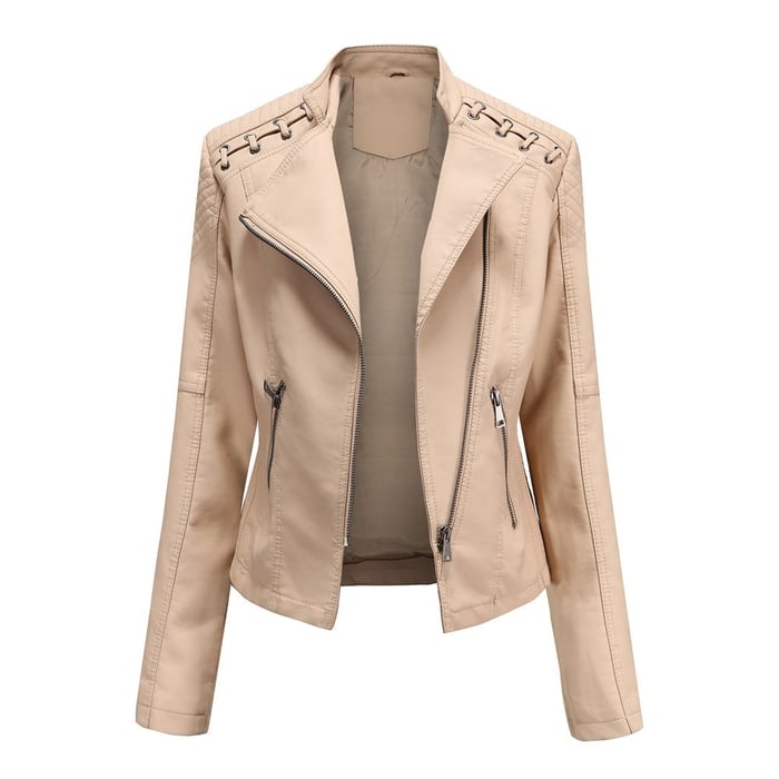 Veste en Cuir Femme | Zip Asymétrique Intemporelle – Camel #couleur_camel