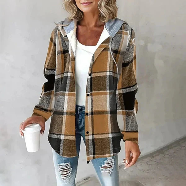 Veste Chemise à Carreaux à Capuche | Coupe Oversize Décontractée – Camel #couleur_camel
