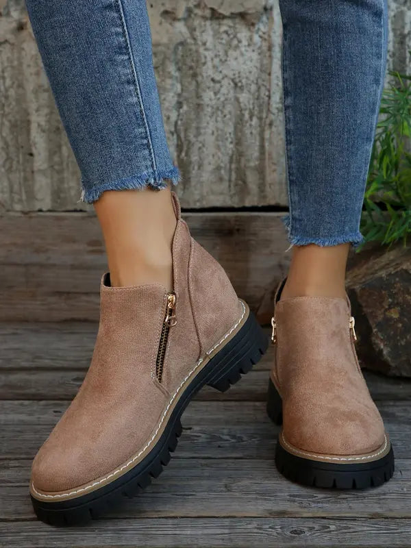 Bottines Chelsea Semelle Crantée | Zip Latéral Pratique – Camel #couleur_camel