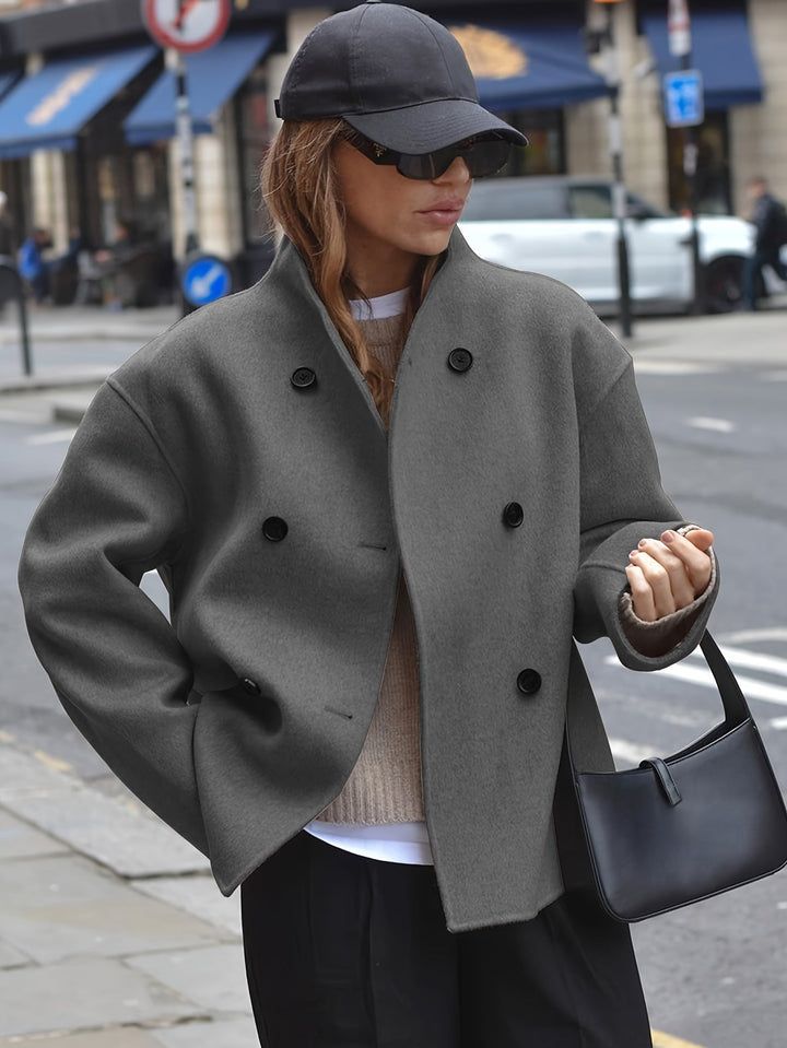 Manteau Court Croisé | Coupe Oversize Structurée – Gris foncé #couleur_gris-fonc