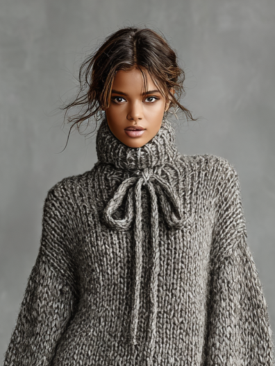 Robe Pull Femme Oversize | Maille Laine Chaude Hiver Intemporelle in Gris#couleur_gris