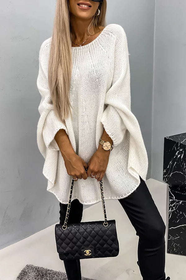Poncho Femme Drapé | Col Rond Épaules Tombantes Maille Raffinée in Blanc#couleur_blanc