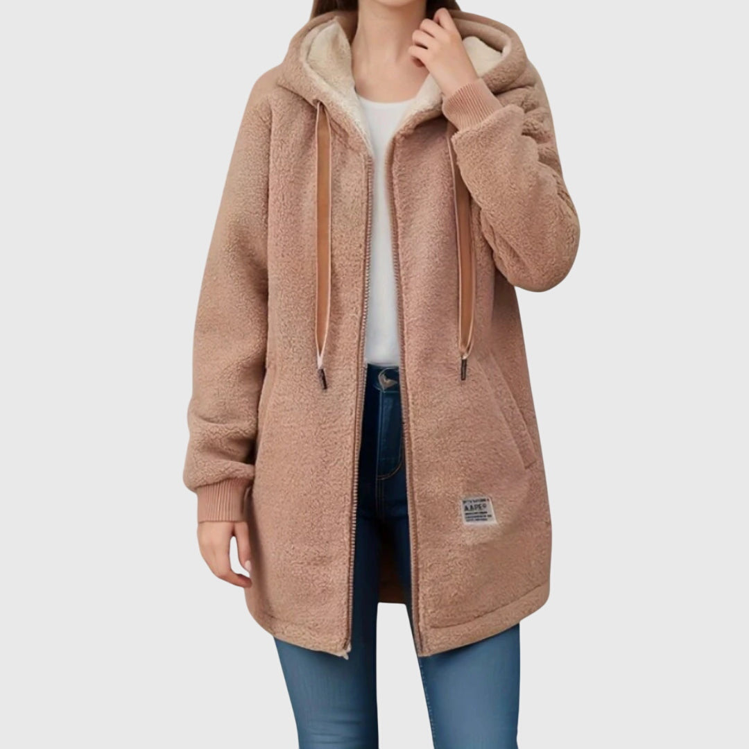Veste Polaire Femme en Peluche | Longue et Zippée – Marron#couleur_marron