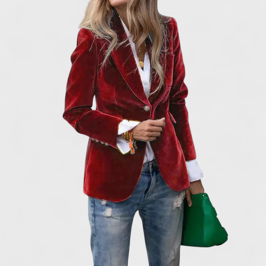 Veste Cintrée en Velours | Col Cranté Élégante – Bordeaux #couleur_bordeaux
