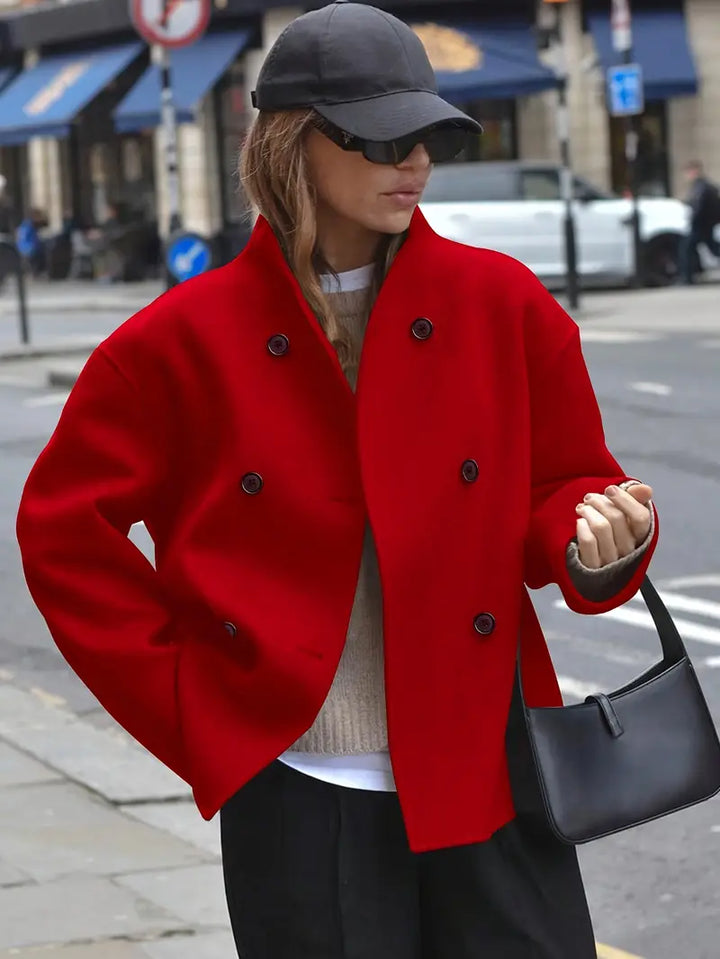 Manteau Court Croisé | Coupe Oversize Structurée – Rouge #couleur_rouge