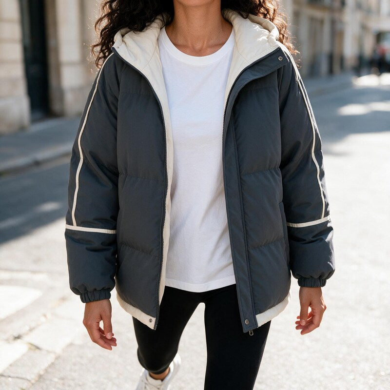 Doudoune Oversize à Capuche | Doublure Contrastée Moderne #couleur_gris