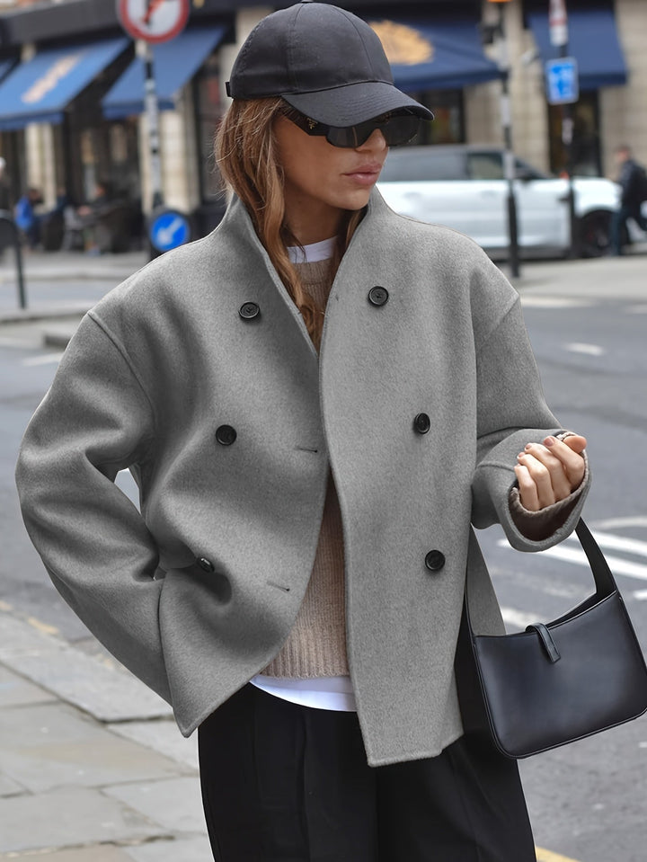 Manteau Court Croisé | Coupe Oversize Structurée – Gris #couleur_gris