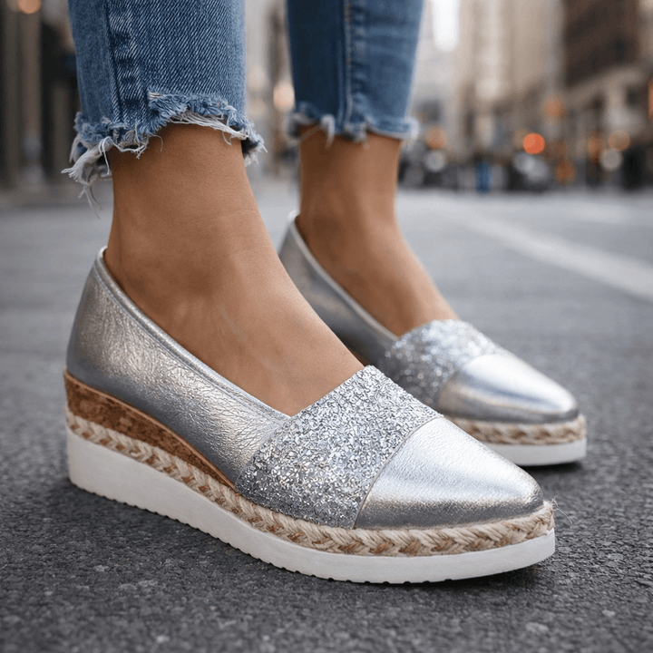 Mocassin Cuir Femme Plateforme | Bout Rond et Enfilage Rapide in Gris#couleur_gris