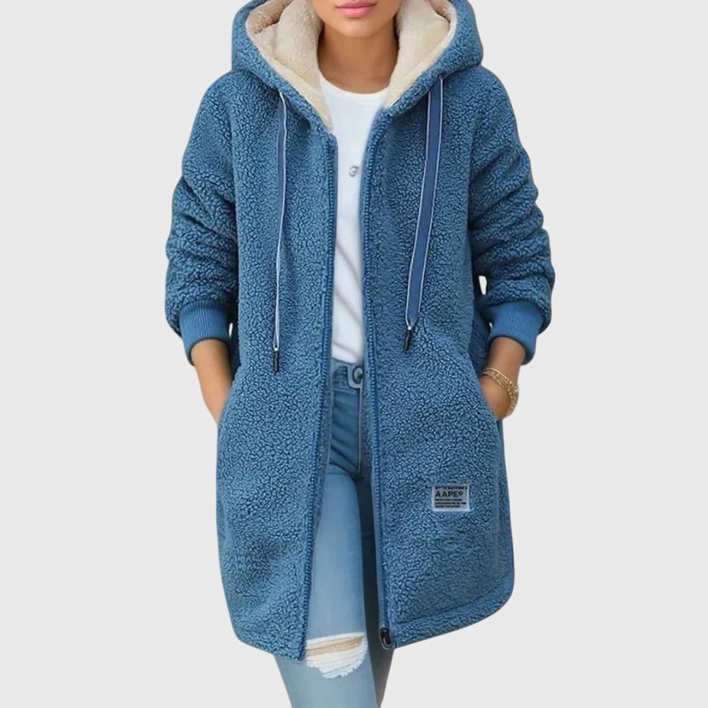 Veste Polaire Femme en Peluche | Longue et Zippée – Bleu#couleur_bleu