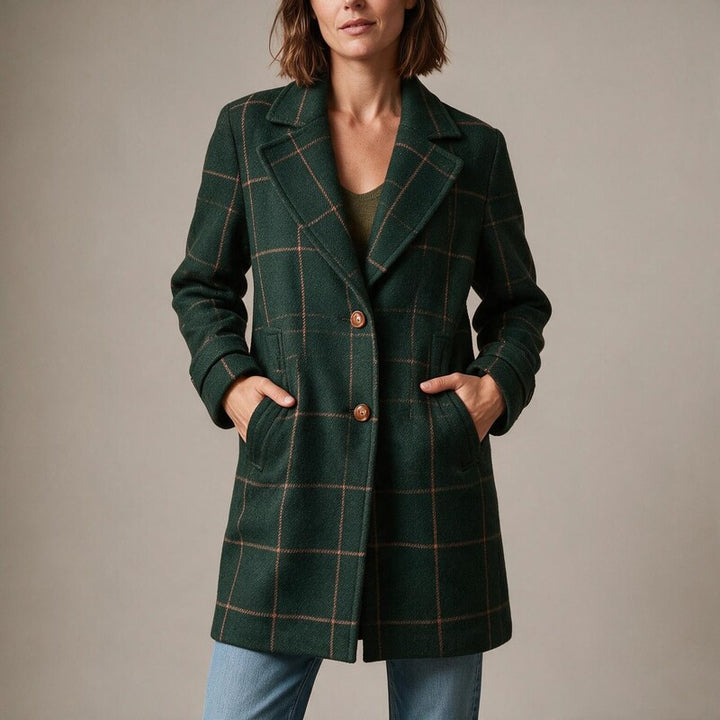 Manteau à Carreaux en Laine | Coupe Mi-Longue Confortable #couleur_vert