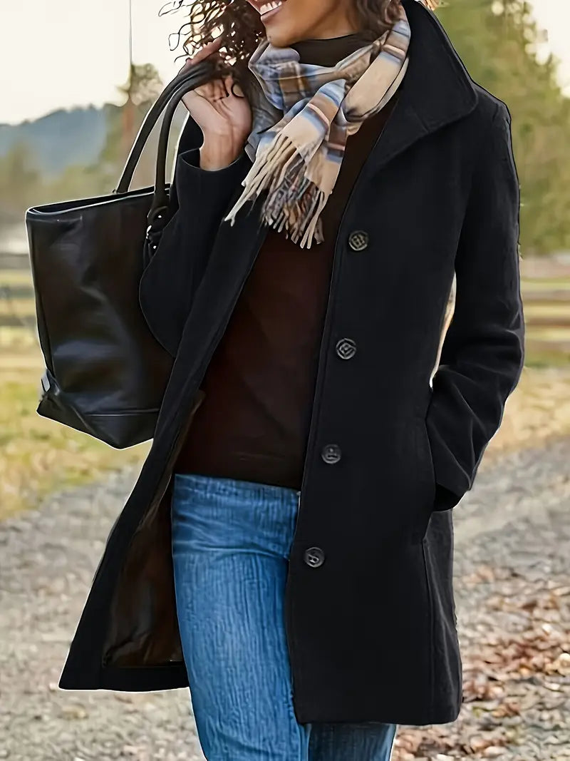 Manteau Mi-Long en Laine | Double Boutonnage Classique – Noir #couleur_noir