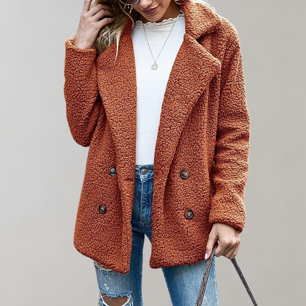 Veste Teddy Oversize | Col Cranté Croisé Raffinée – Rouille #couleur_rouille