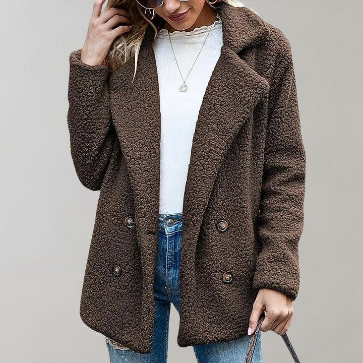 Veste Teddy Oversize | Col Cranté Croisé Raffinée – Chocolat #couleur_chocolat
