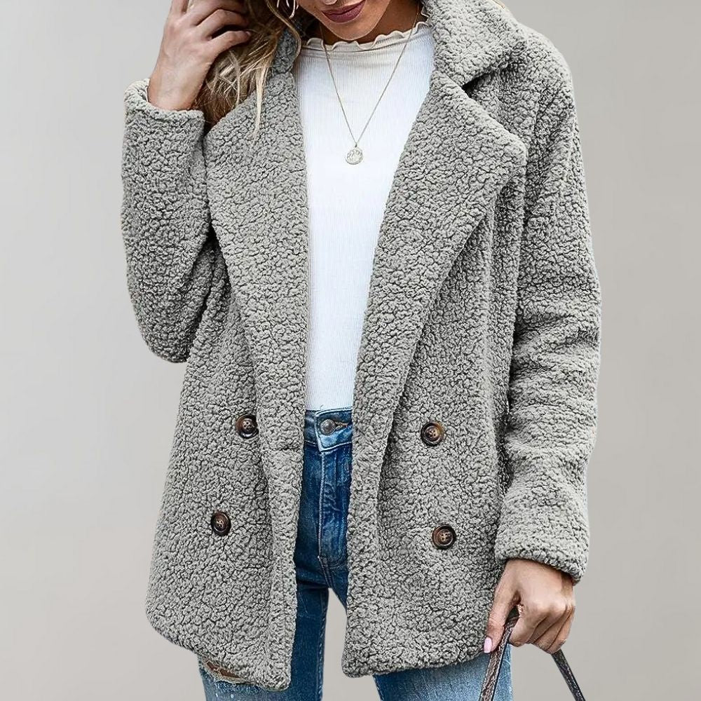 Veste Teddy Oversize | Col Cranté Croisé Raffinée – Gris clair #couleur_gris-clair