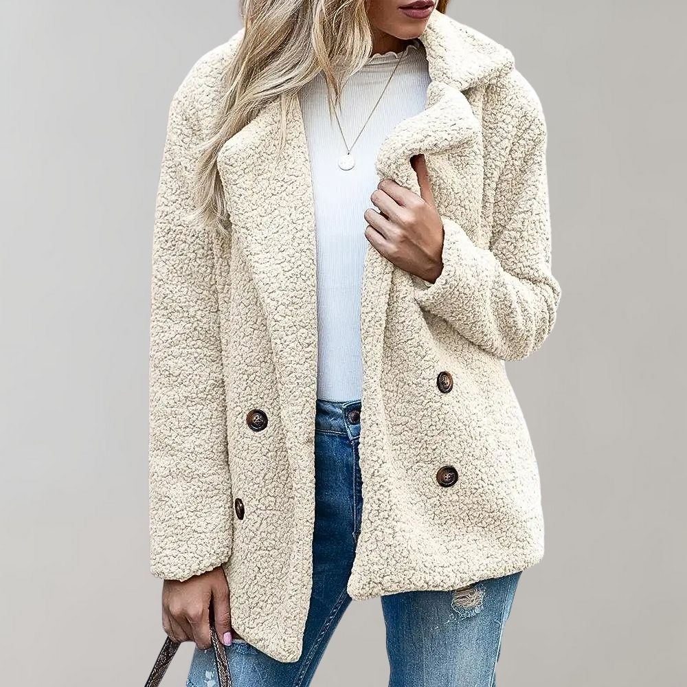 Veste Teddy Oversize | Col Cranté Croisé Raffinée – Écru #couleur_cru