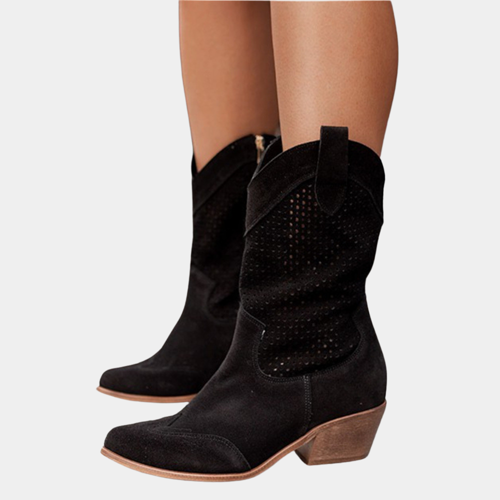 Bottes Femme Western Ajourées | Talon Santiag Décontractées – Noir #couleur_noir