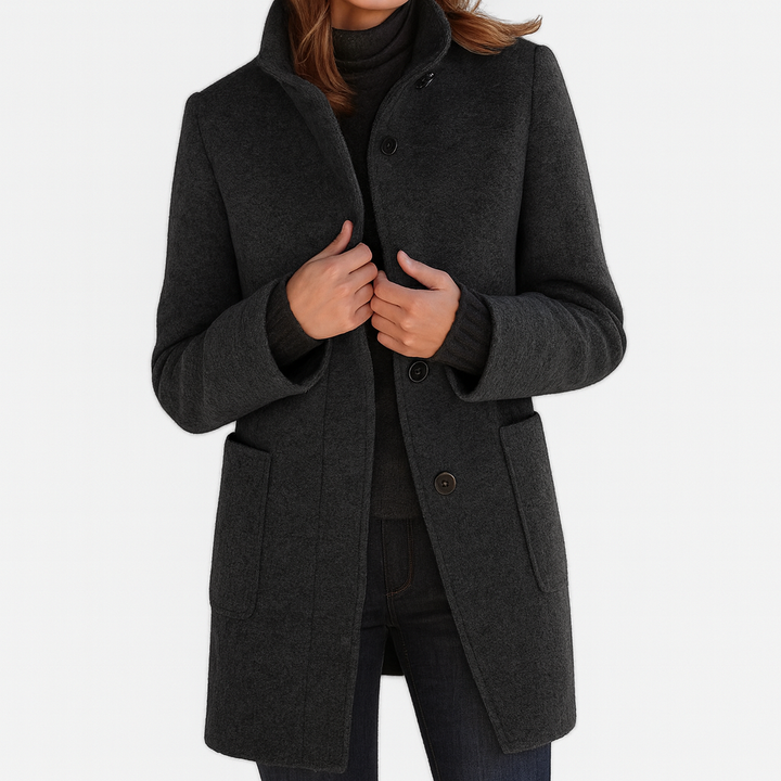 Manteau Court à Poignets Côtelés | Col Montant Confortable – Noir #couleur_noir