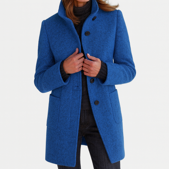 Manteau Court à Poignets Côtelés | Col Montant Confortable – Bleu #couleur_bleu