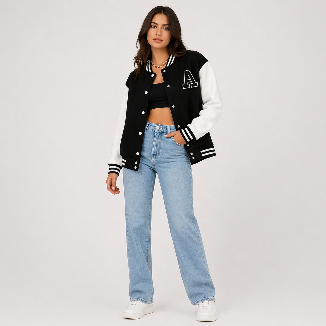 Veste Bombers Femme Noire | Ligne Sobre et Bords Côtelés in Noir#couleur_noir