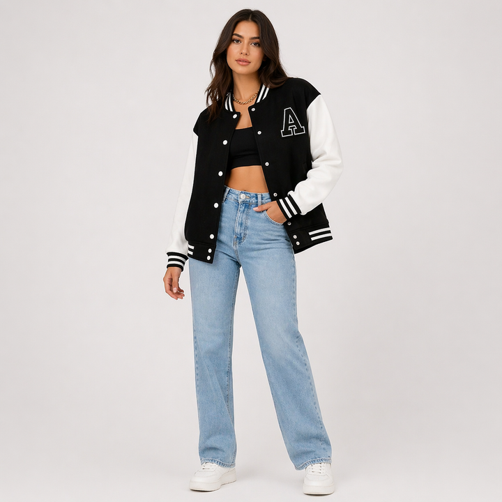Veste Bombers Femme Noire | Ligne Sobre et Bords Côtelés in Noir#couleur_noir