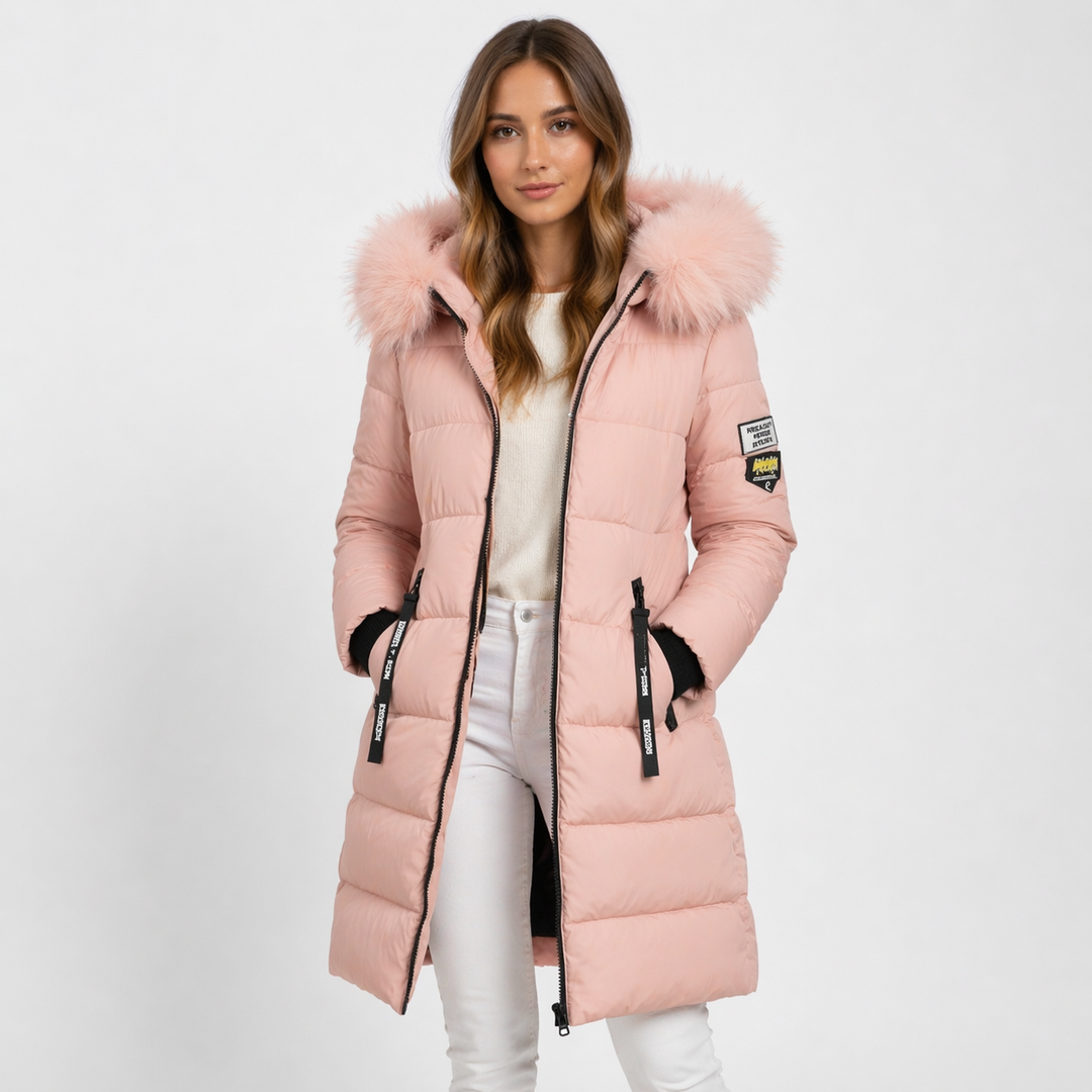 Parka Femme Longue Capuche | Doublure Isolante Bordée Élégante in Rose#couleur_rose