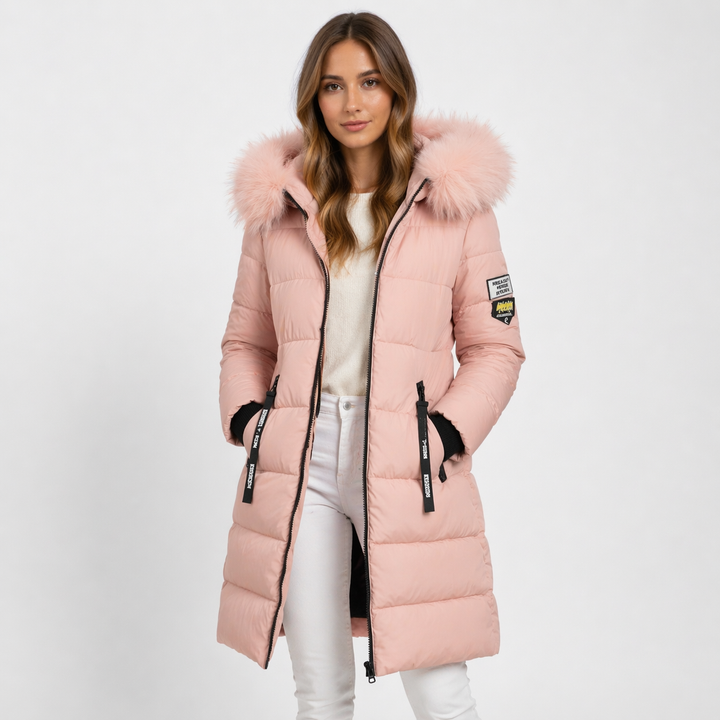 Parka Femme Longue Capuche | Doublure Isolante Bordée Élégante in Rose#couleur_rose