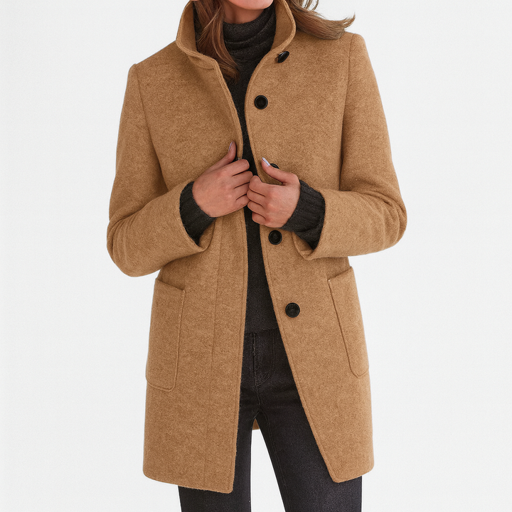 Manteau Court à Poignets Côtelés | Col Montant Confortable – Camel #couleur_camel