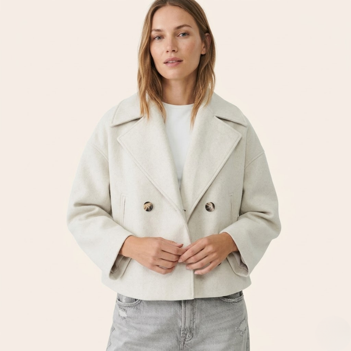 Manteau Court en Laine | Épaules Tombantes Décontracté – Écru #couleur_cru
