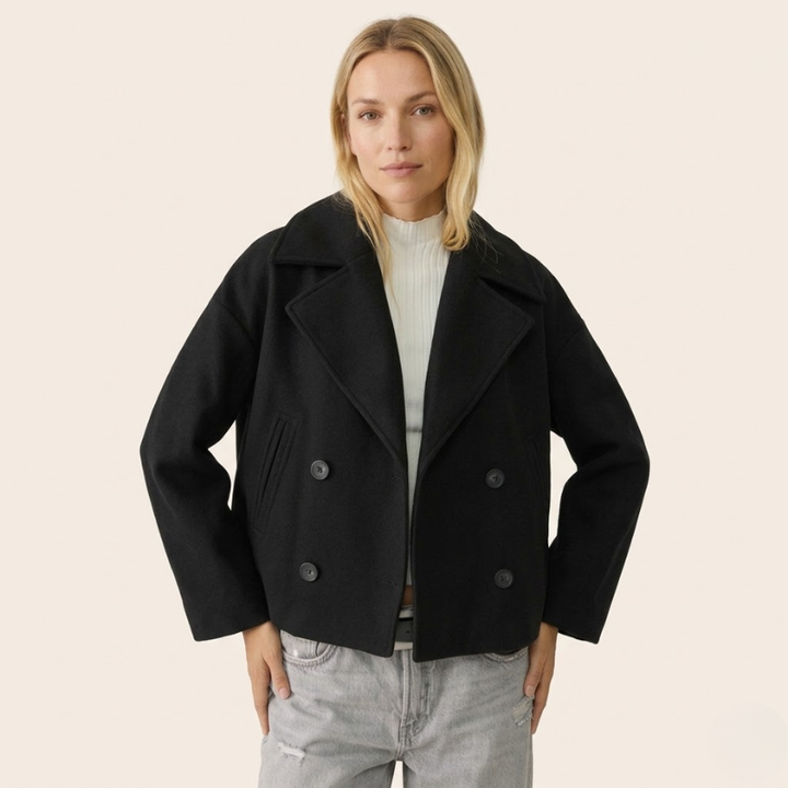 Manteau Court en Laine | Épaules Tombantes Décontracté – Noir #couleur_noir