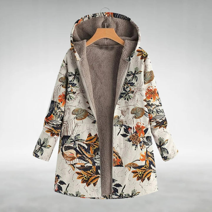 Veste à Capuche à Motif Fleuri | Doublure Sherpa Romantique – Orange #couleur_orange
