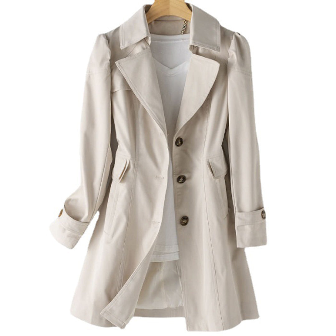 Veste de Pluie Femme Longue | Coupe Droite Coupe-Vent in Écru#couleur_cru