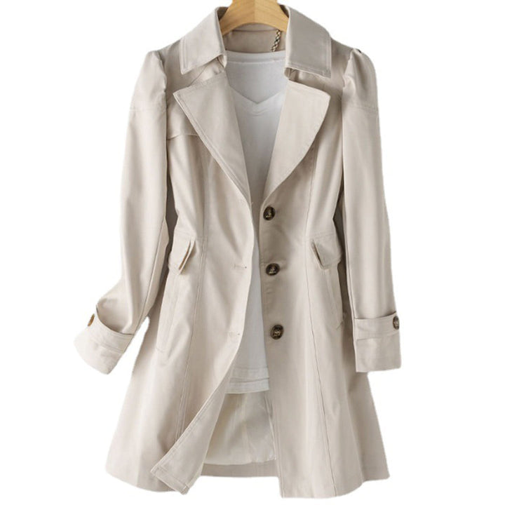 Veste de Pluie Femme Longue | Coupe Droite Coupe-Vent in Écru#couleur_cru
