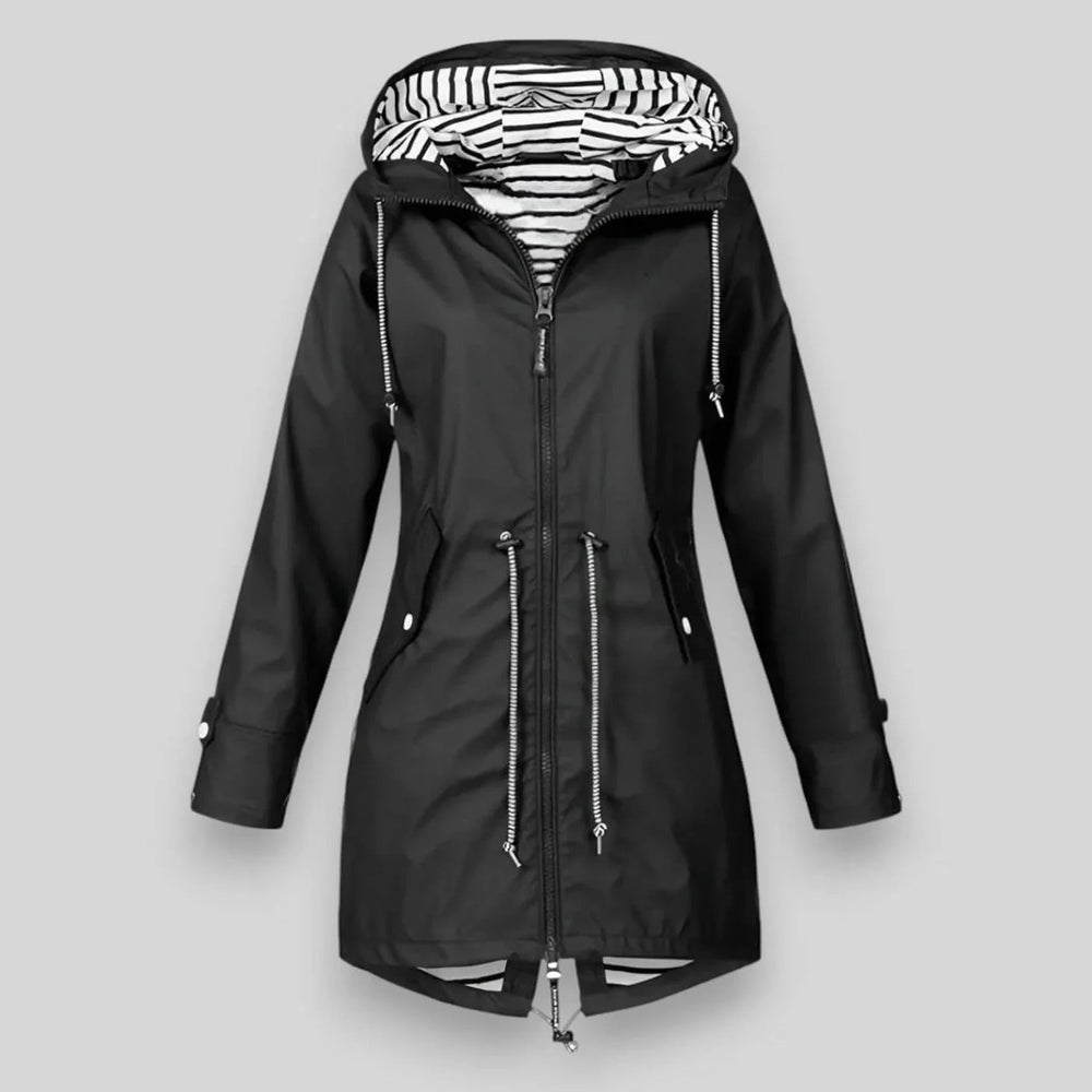Veste Imperméable à Capuche Femme | Coupe Mi-Longue Pratique – Noir #couleur_noir