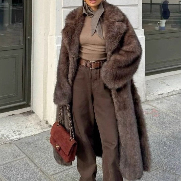 Manteau Fausse Fourrure Femme Long | Coupe Oversize Hiver Chic in Chocolat#couleur_chocolat