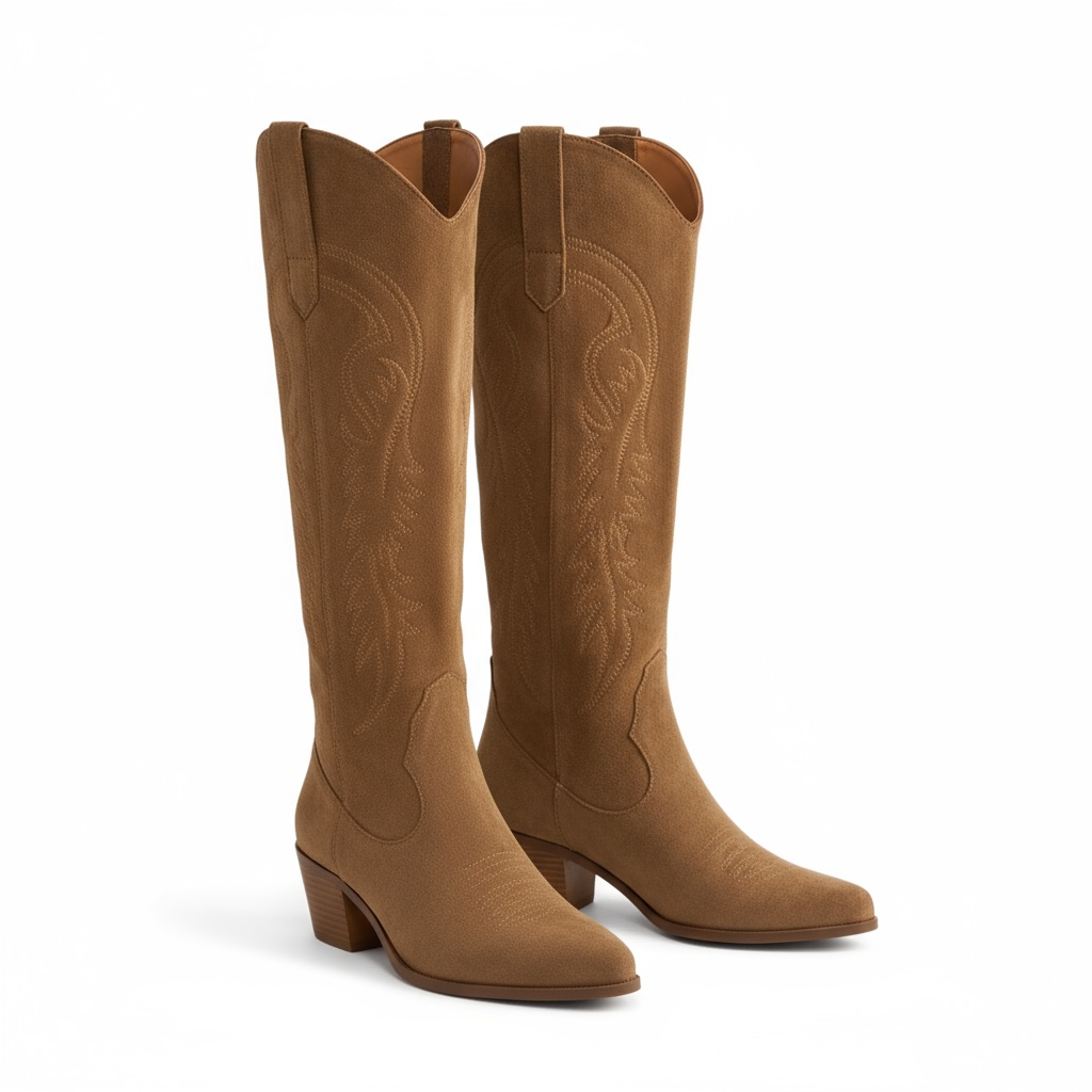 Bottes Western Femme Hautes | Broderies et Bout Pointu in Marron#couleur_marron