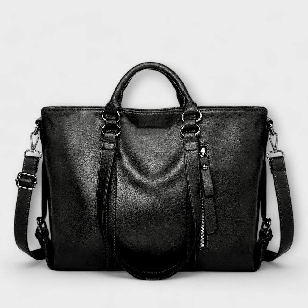 Sac à Main Cuir Femme Grand Format | Double Anse et Bandoulière Amovible in Noir – Noir#couleur_noir