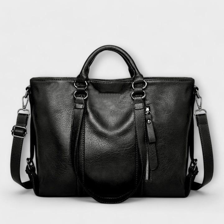 Sac à Main Cuir Femme Grand Format | Double Anse et Bandoulière Amovible in Noir – Noir#couleur_noir