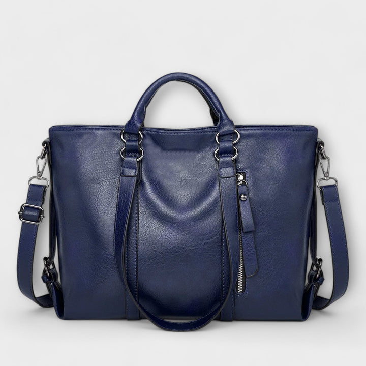 Sac à Main Cuir Femme Grand Format | Double Anse et Bandoulière Amovible in Bleu – Bleu#couleur_bleu